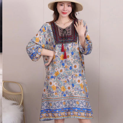 Vestido informal de manga larga con estampado étnico para mujer