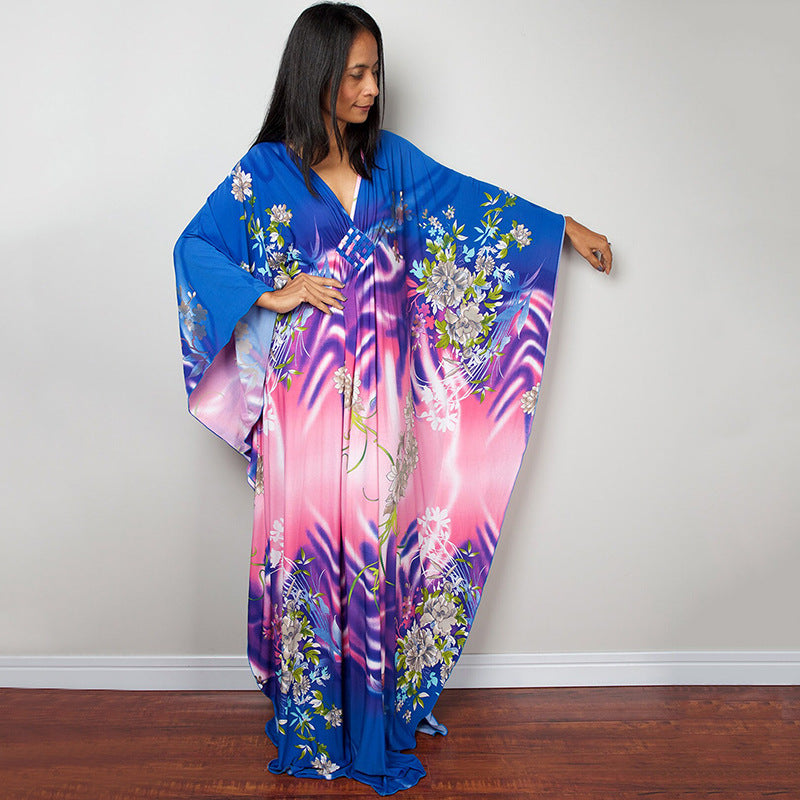 Traje de baño largo con estampado floral a rayas y protección solar para mujer