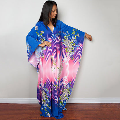 Traje de baño largo con estampado floral a rayas y protección solar para mujer