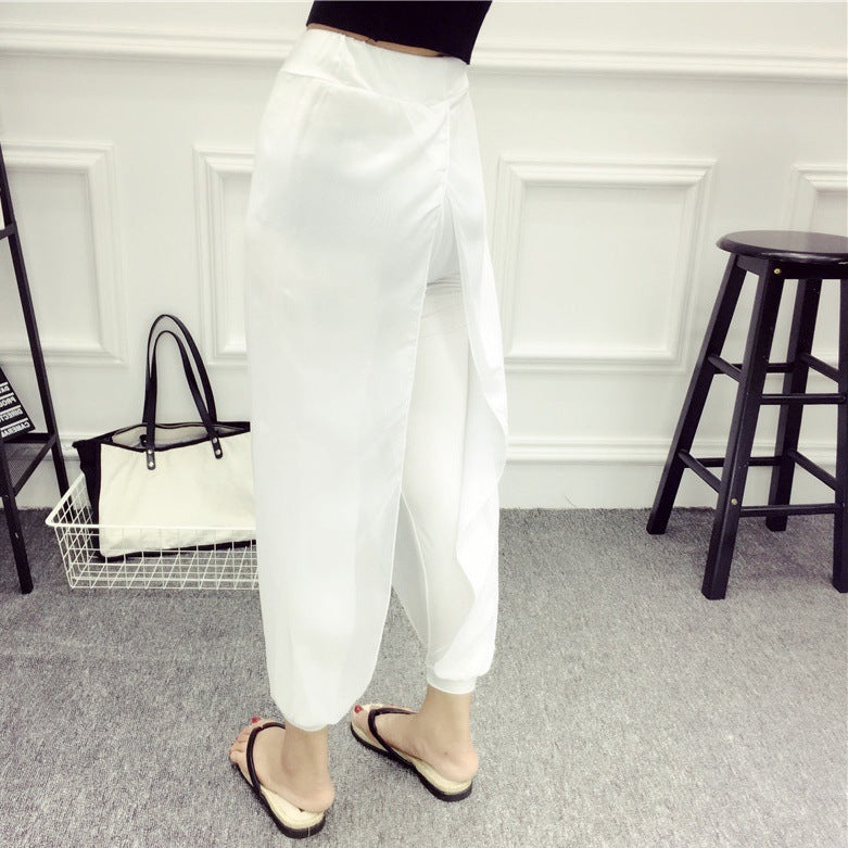 Women Summer Casual Solid Color Mesh Harem Pants