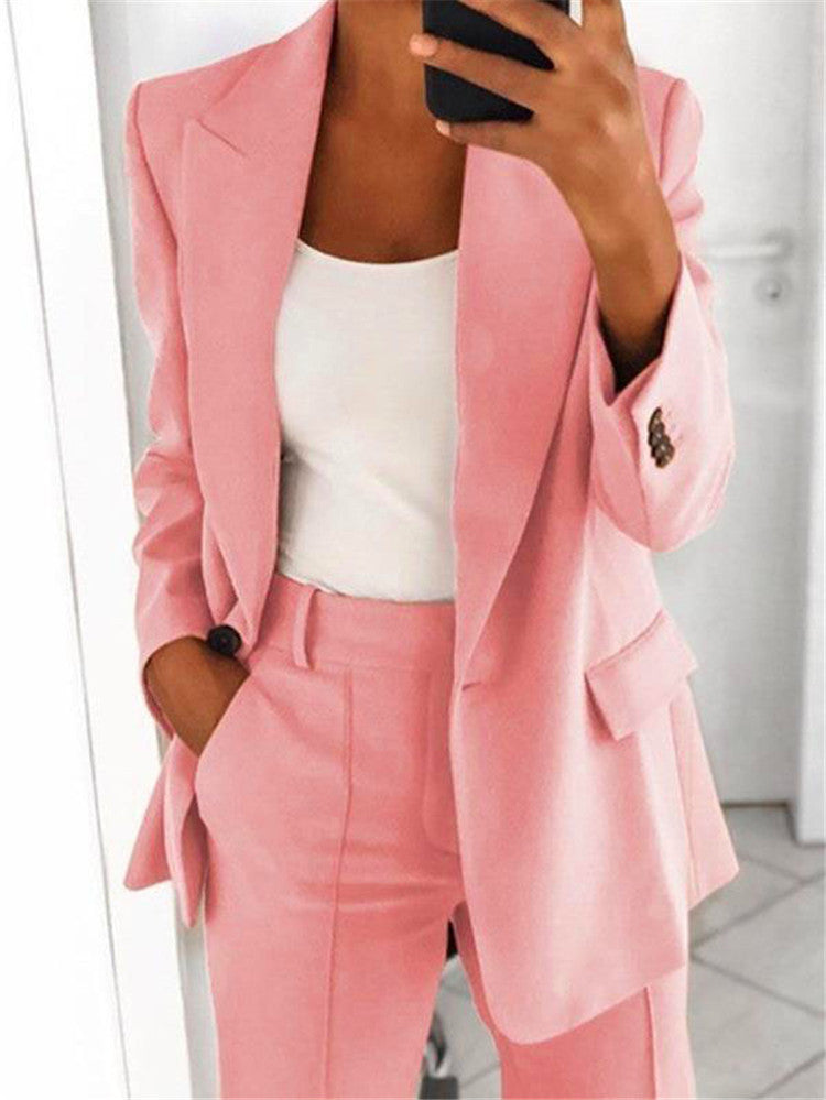 Women Autumn Casual Office Work Lapel Solid Color Long Sleeve Blazer