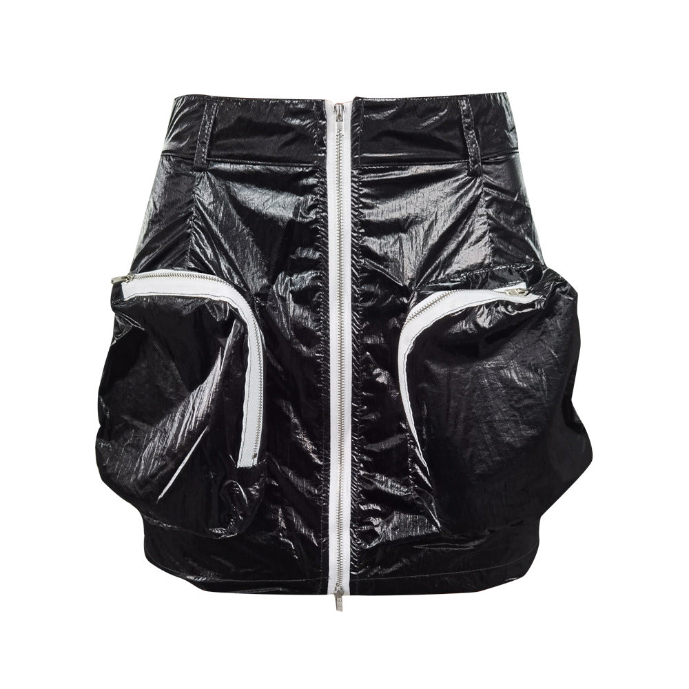 Casual Street Fashion Women Solid Color Large Pocket Zipper Cargo Skirt