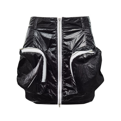 Casual Street Fashion Women Solid Color Large Pocket Zipper Cargo Skirt