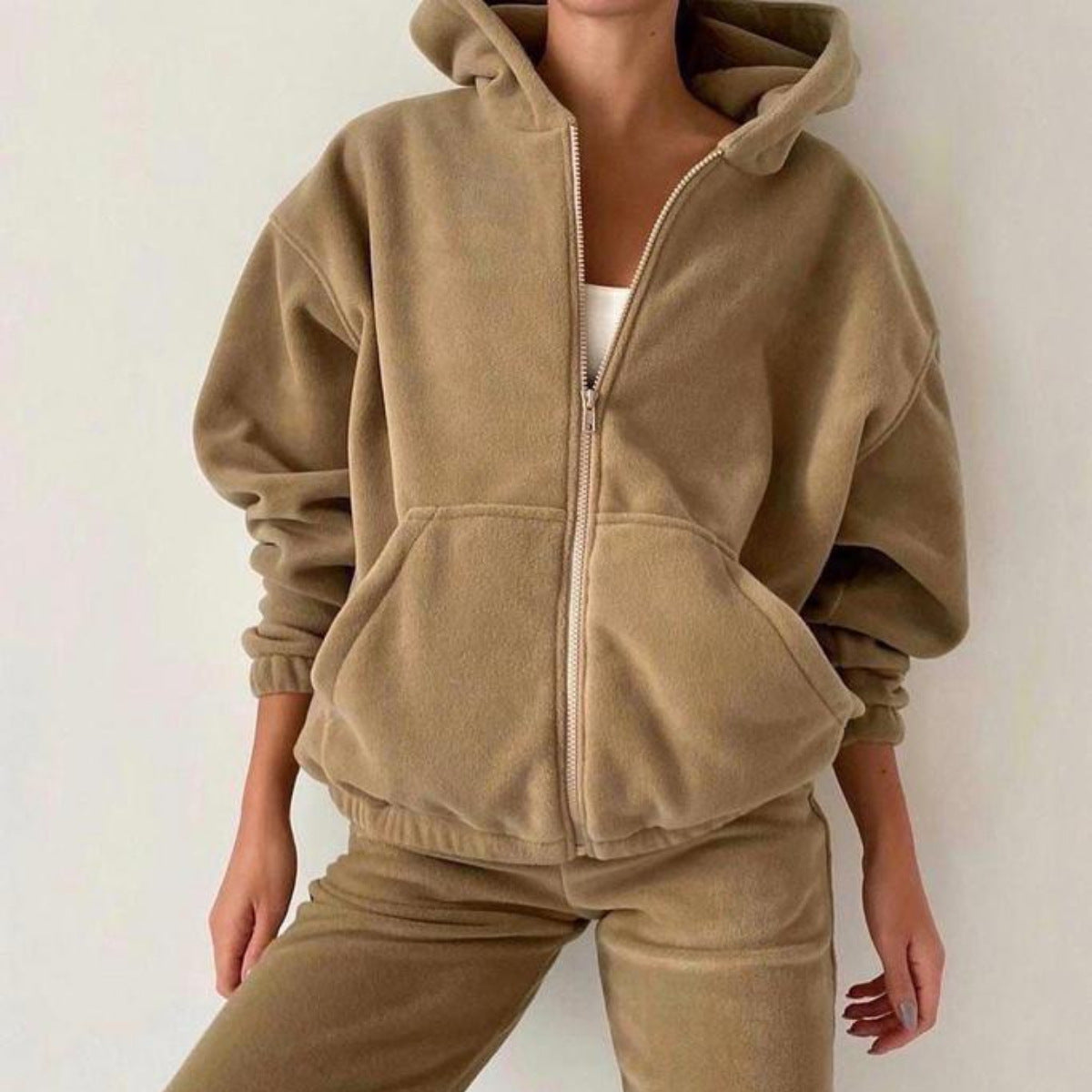 Women Tracksuit Casual 2 Pieces Set Zipper Hooded Sweatshirt And Long Pants Suit