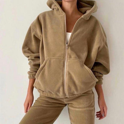 Women Tracksuit Casual 2 Pieces Set Zipper Hooded Sweatshirt And Long Pants Suit