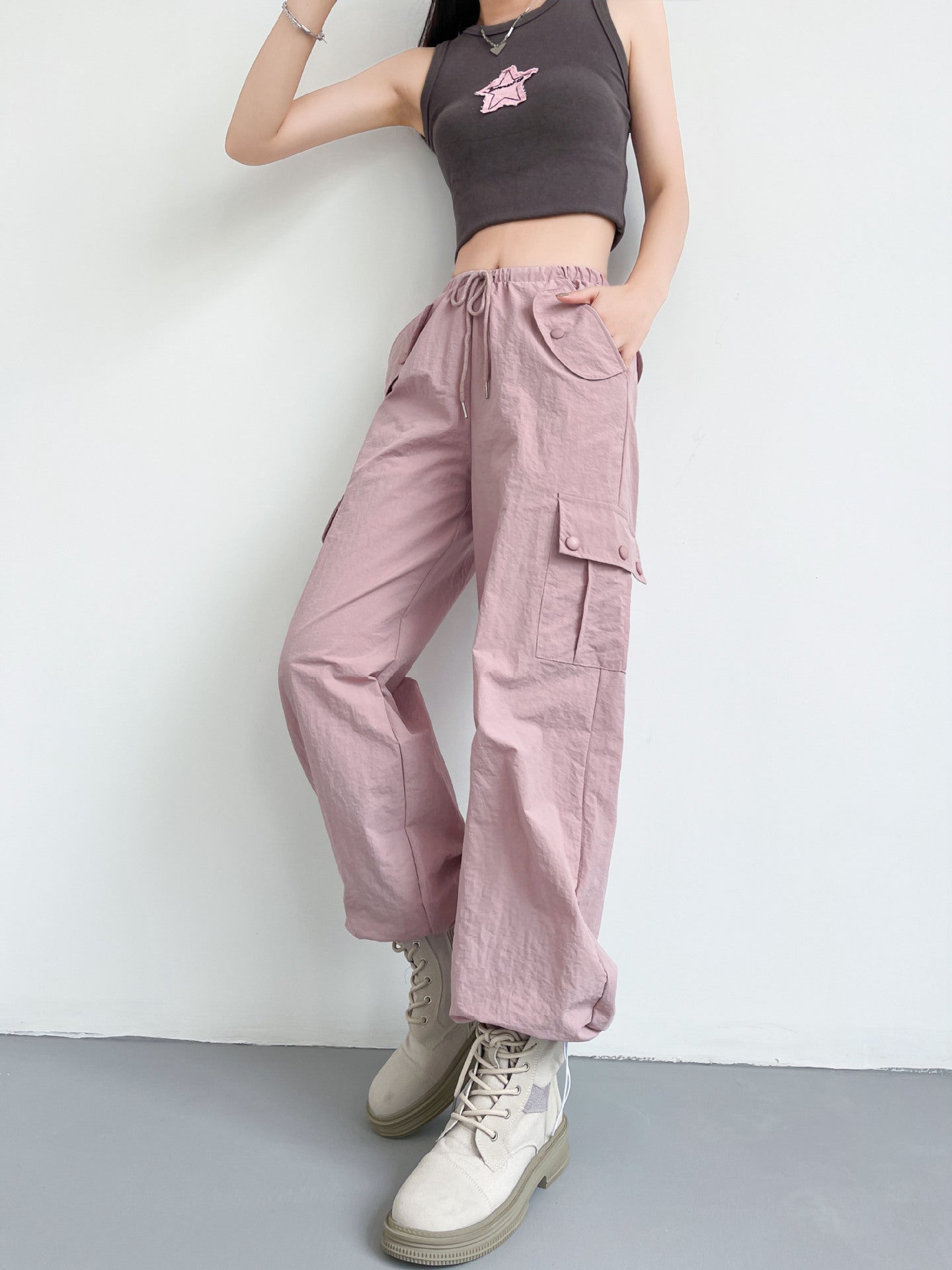Hip-Hop Style Women Fashion Drawstring Casual Wide-Leg Jogger Pants