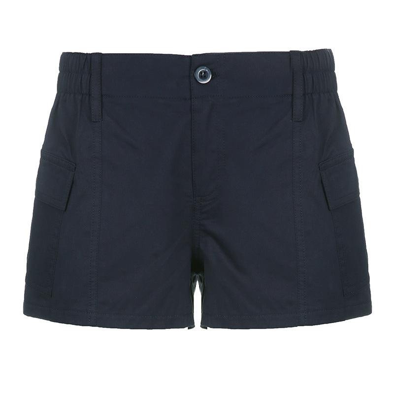 Women Solid Color Basic High Waist Button Fashion Casual Shorts