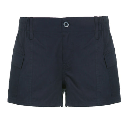 Women Solid Color Basic High Waist Button Fashion Casual Shorts