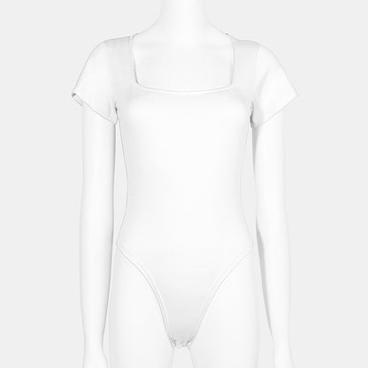 Women Fashion Casual Square Collar Tight Basic Solid Color Slim-Fit Plus Size Short-Sleeve Bodysuit