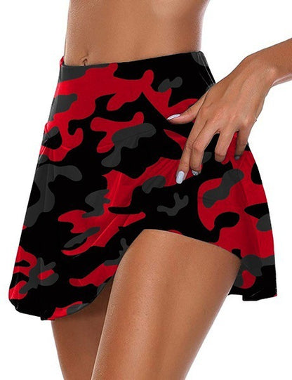 Women Edgy High Waist Color Blocking Camouflage Bodycon Casual Culottes