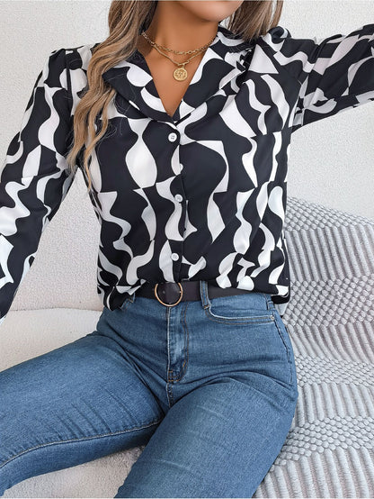 Blusa informal de manga larga a rayas con bloques de color para oficina a la moda para mujer