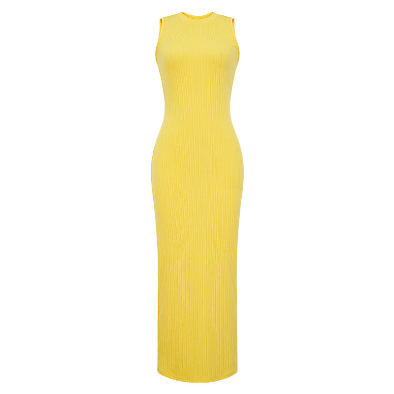 Vestido informal de punto sin mangas con cuello redondo para mujer