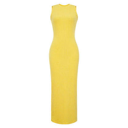 Vestido informal de punto sin mangas con cuello redondo para mujer