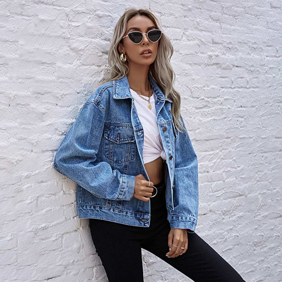 Chaqueta vaquera holgada informal de moda para mujer