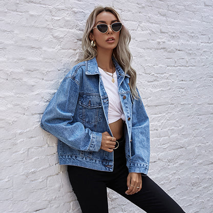Chaqueta vaquera holgada informal de moda para mujer