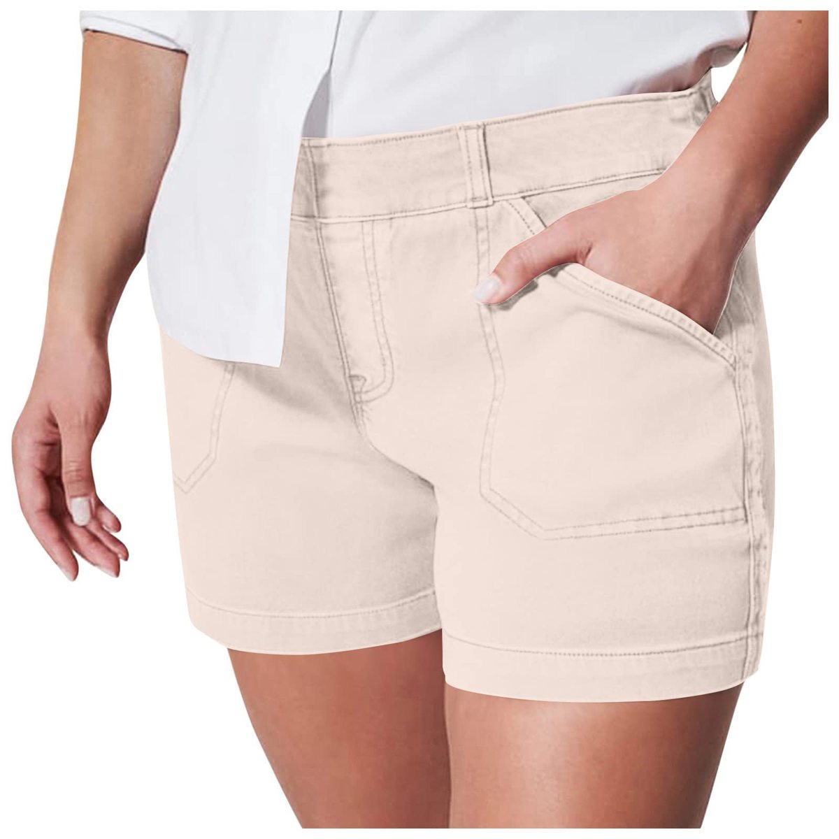 Women Fashion Casual High Waist Hip Elastic Twill Shorts