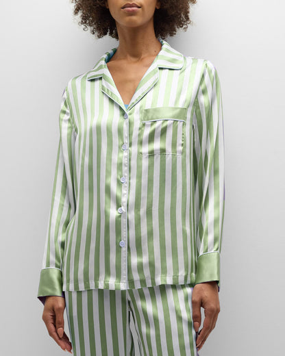 Conjunto de pijama de dos piezas para mujer, informal, a rayas, con solapa, manga larga, pantalones holgados