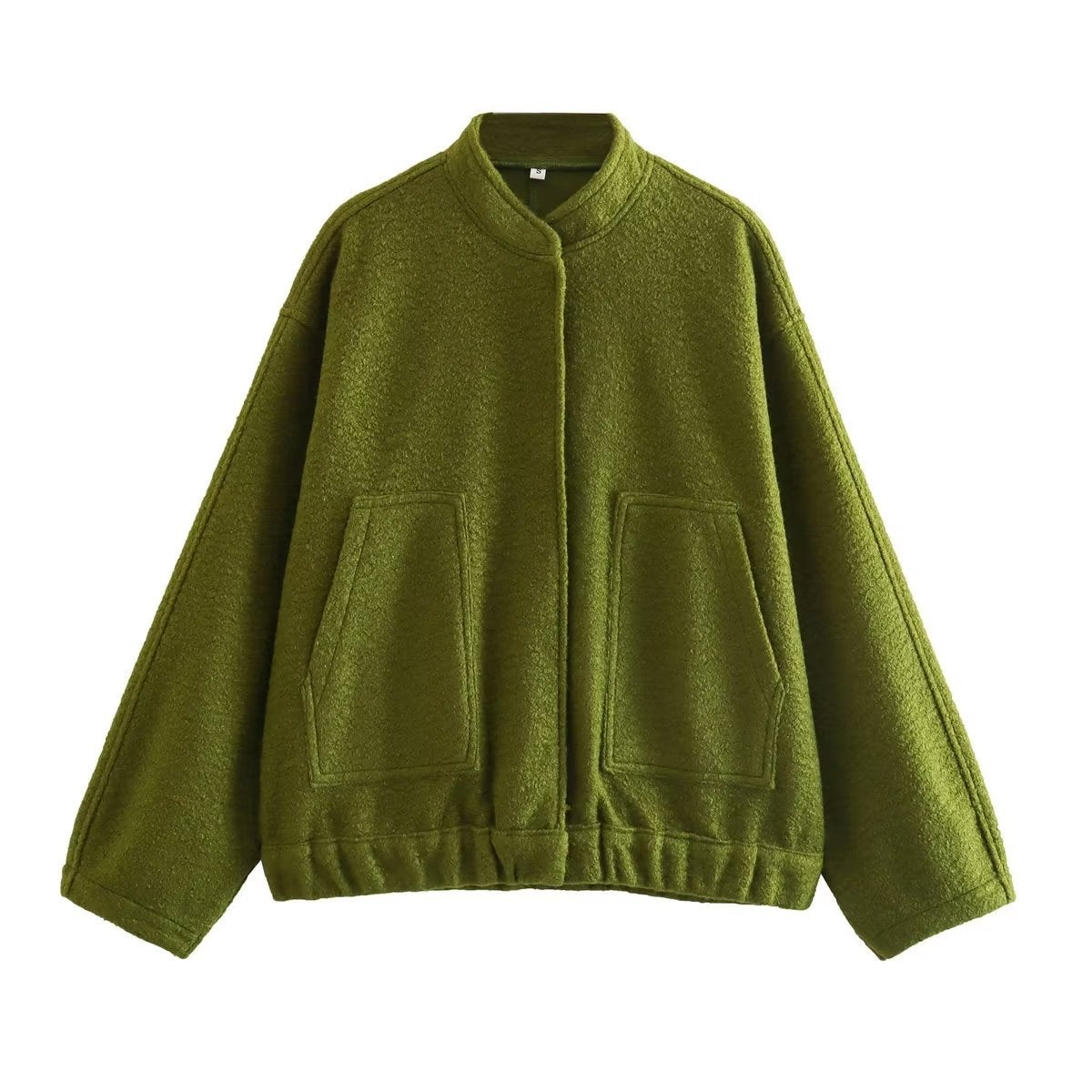 Chaqueta holgada informal de color liso con cuello alto para mujer