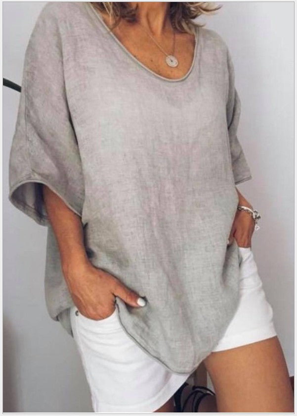 Camiseta informal de verano para mujer, color liso, cuello en V, manga corta, sin mangas