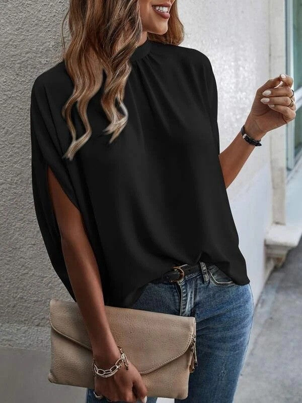 Blusa informal de verano con mangas murciélago y color liso para mujer