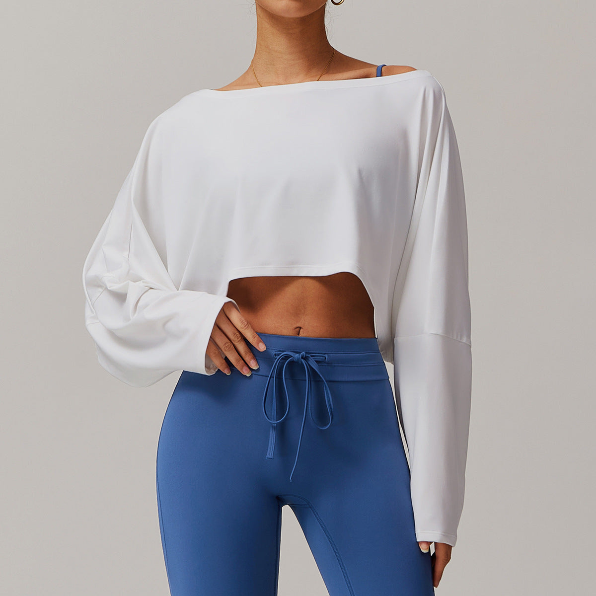 Women Fashion Casual Solid Color Long Sleeve Spaghetti Strap Crop Top Yoga Sports T-Shirt