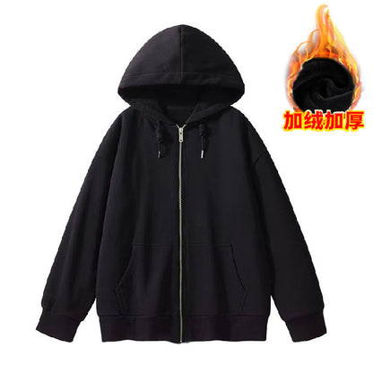 Sudadera con capucha y cremallera holgada informal de invierno para mujer