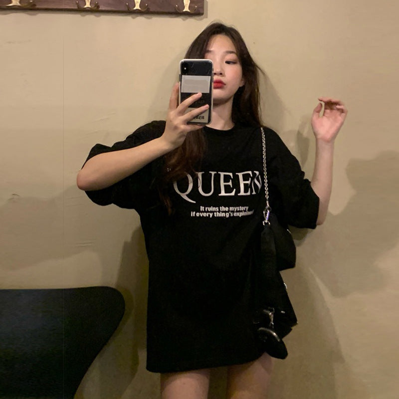 Camiseta básica informal de verano para mujer, holgada, con estampado de sonrisas y manga corta