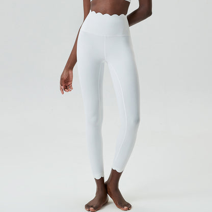 Leggings de yoga ajustados de cintura alta y secado rápido con pegamento líquido y ondas pequeñas de color sólido para mujer