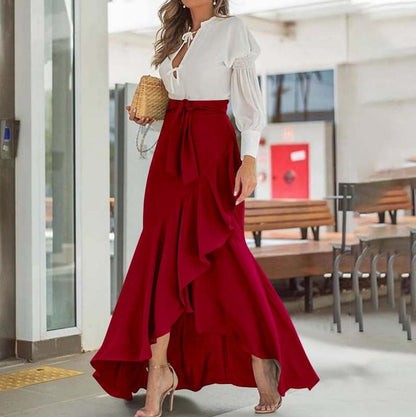 Plus Size Elegant Women Casual Solid Ruffled Fishtail Irregular Skirt
