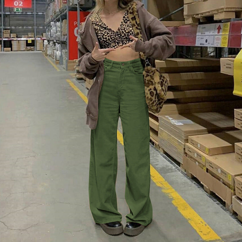 Corduroy Dagging Wide Leg Casual Women Solid Color Pants
