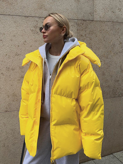 Chaqueta informal holgada de color liso para mujer de invierno