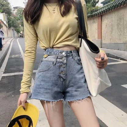 Women Fashion Casual Casual Raw Edge Denim Shorts