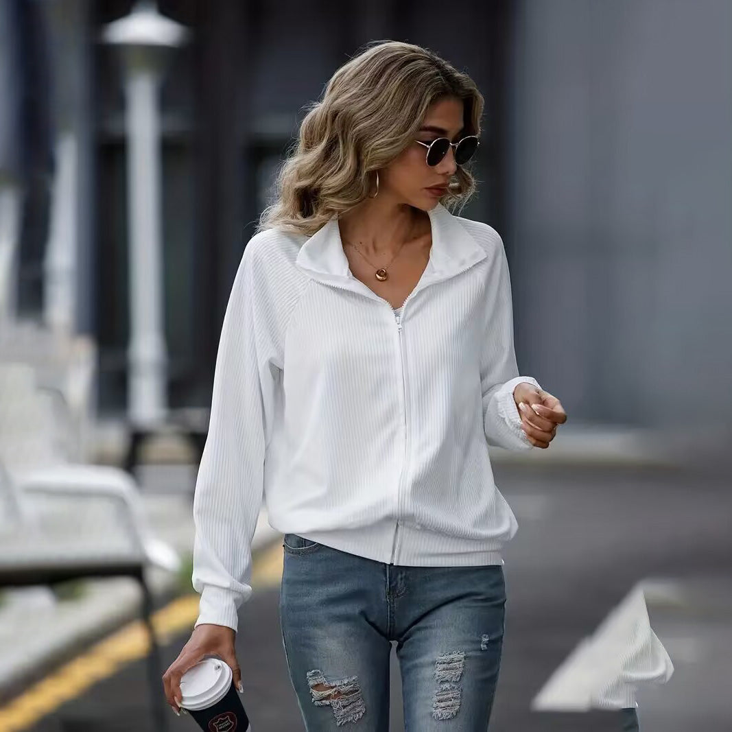 Chaqueta informal de manga larga con cremallera y color liso para mujer