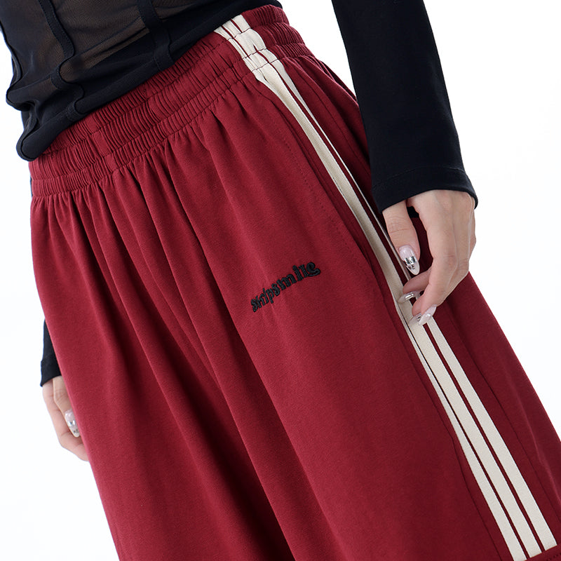 Black Stripe Casual Women Spring And Autumn Wide Leg Stripe Sports Pocket Cargo Pants