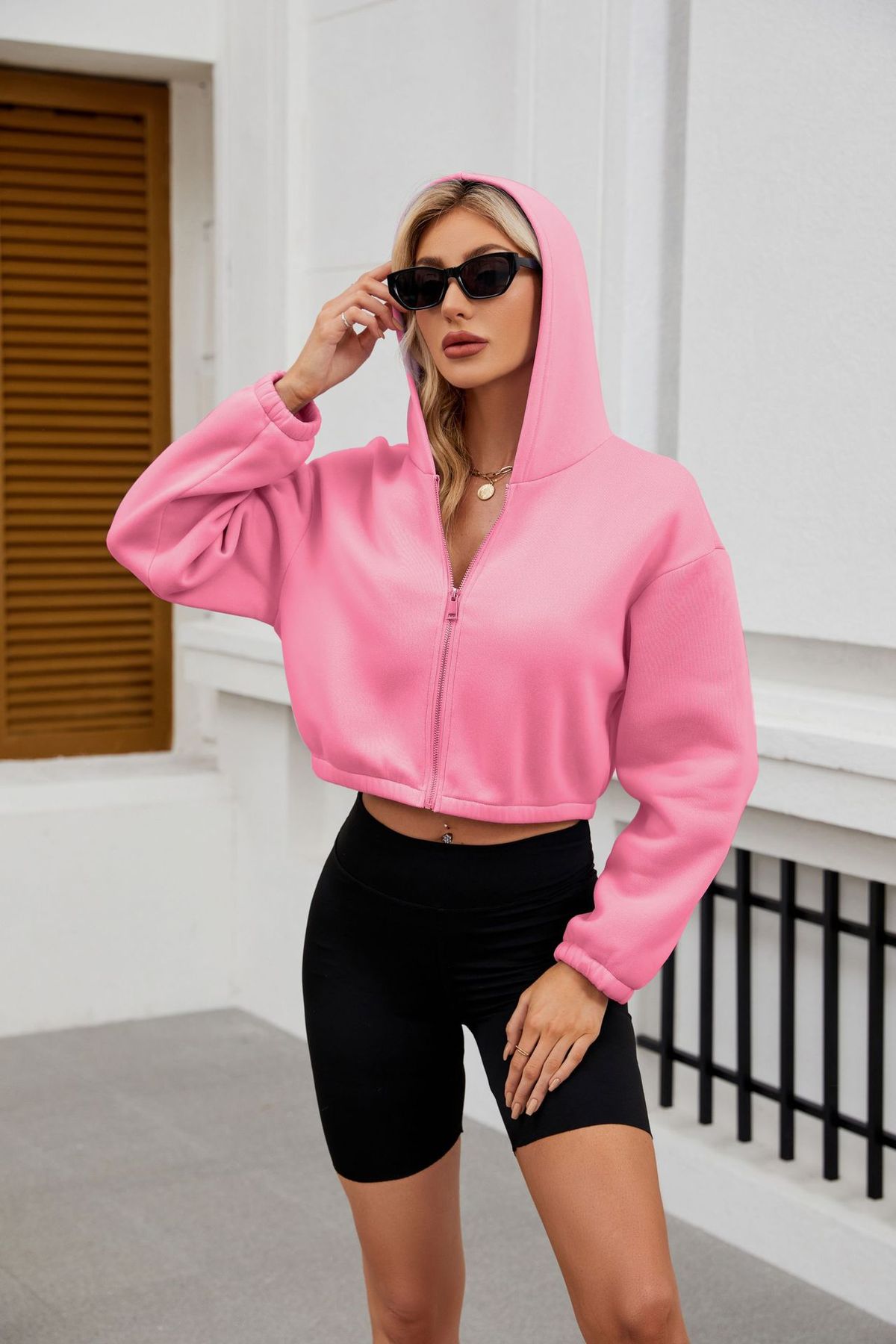 Autumn Winter Women Casual Solid Color Long Sleeve Zipper Hoodie