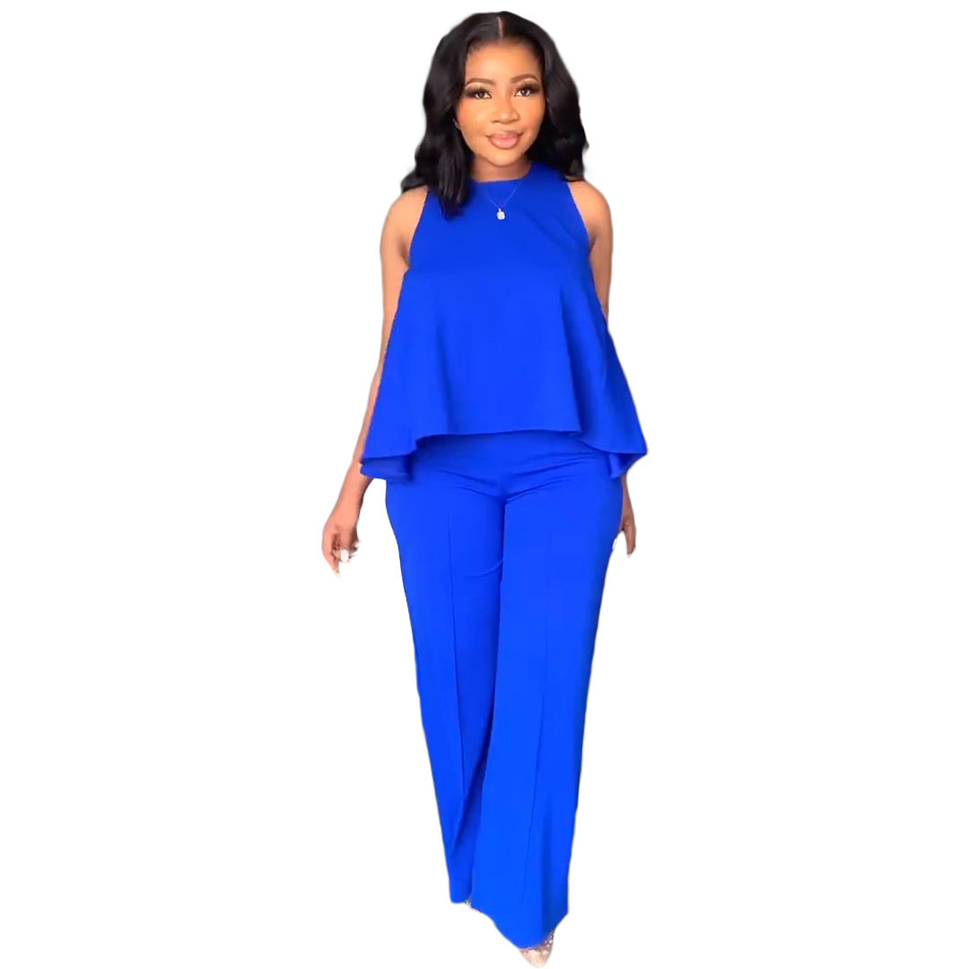Conjunto de blusa y pantalones holgados sin mangas informales de verano para mujer