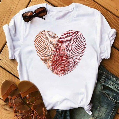Camiseta informal de manga corta con estampado de diente de león para mujer