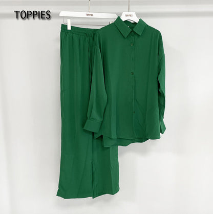 Conjunto de dos piezas de pantalón holgado con solapa, bolsillos y parte superior de un solo pecho, informal, a la moda para mujer