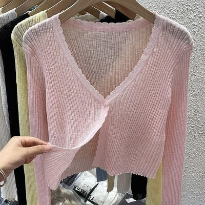 Cárdigan informal de punto de color liso para mujer, top de manga larga