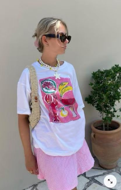Camiseta informal de manga corta con cuello redondo y estampado de amor para mujer