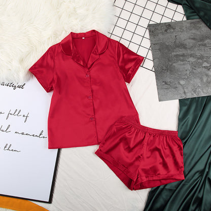 Conjunto de pijama holgado informal de seda con manga corta y pantalones cortos para mujer
