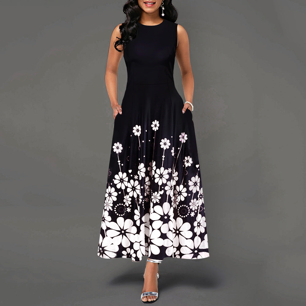 Vestido maxi con estampado floral sin mangas, elegante e informal para mujer