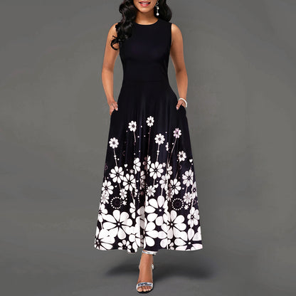 Vestido maxi con estampado floral sin mangas, elegante e informal para mujer