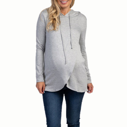 Pregnant Women Fashion Casual Drawstring Hooded Long Sleeve Top