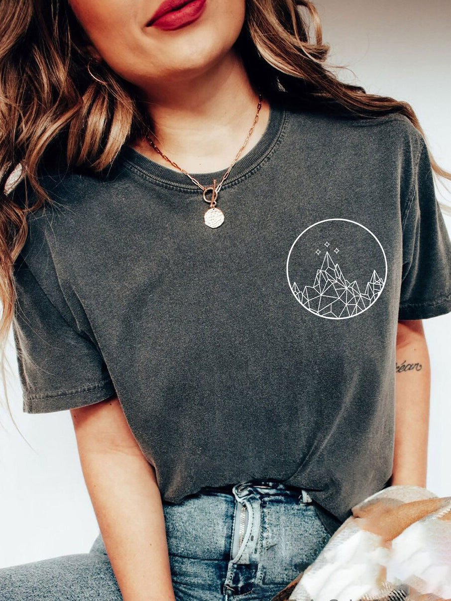 Camiseta de manga corta con cuello redondo y estampado informal para mujer