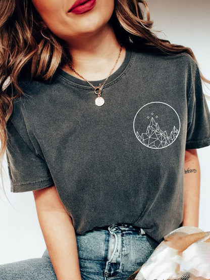 Camiseta de manga corta con cuello redondo y estampado informal para mujer