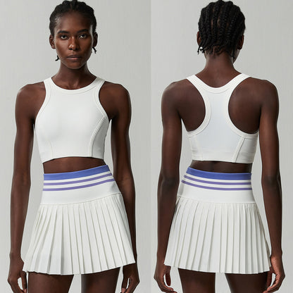 Conjunto de dos piezas de falda plisada de tenis con top deportivo de secado rápido para mujer, informal, de color sólido
