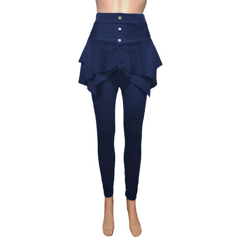Women Casual Solid Color Slim Fit Three Button Leggings Skirt Pants