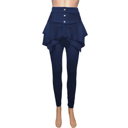 Women Casual Solid Color Slim Fit Three Button Leggings Skirt Pants