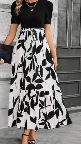 Women Casual Elegant Floral Print Round Neck Short-Sleeve Dress